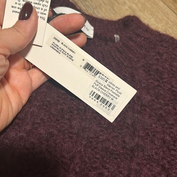 NWT White + Warren alpaca blend pointelle puff sleeve crew neck - Picture 9 of 12